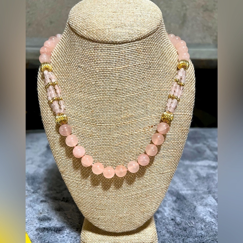 Rose Quartz Beaded Necklace and Earrings Set